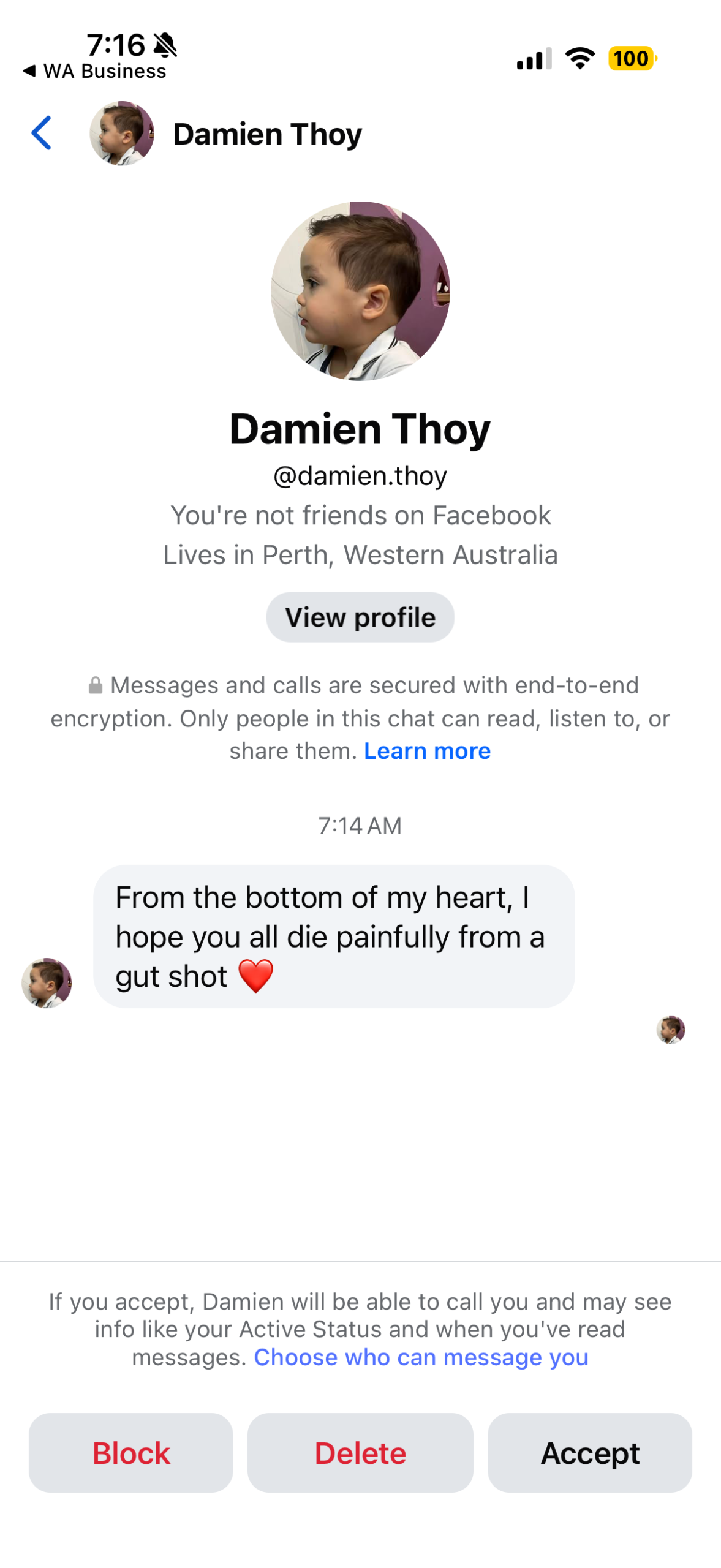 Hate comment screenshot