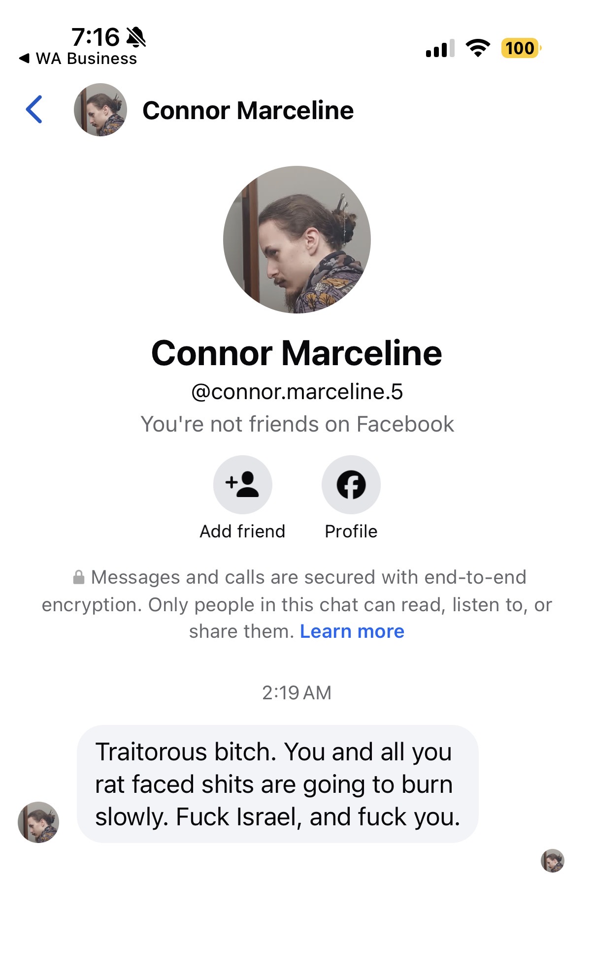 Hate comment screenshot