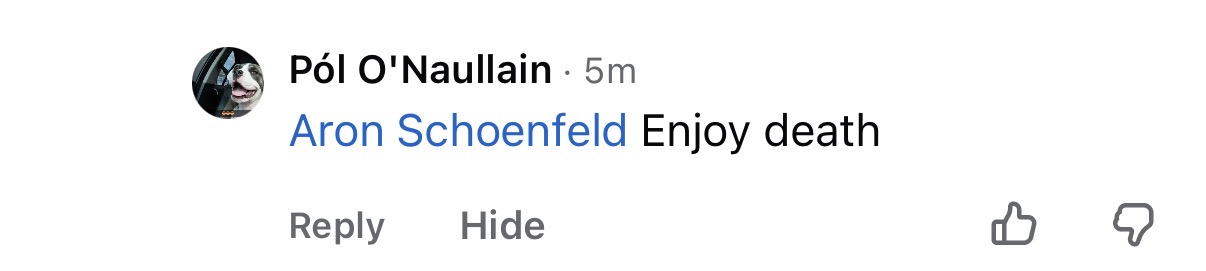 Hate comment screenshot