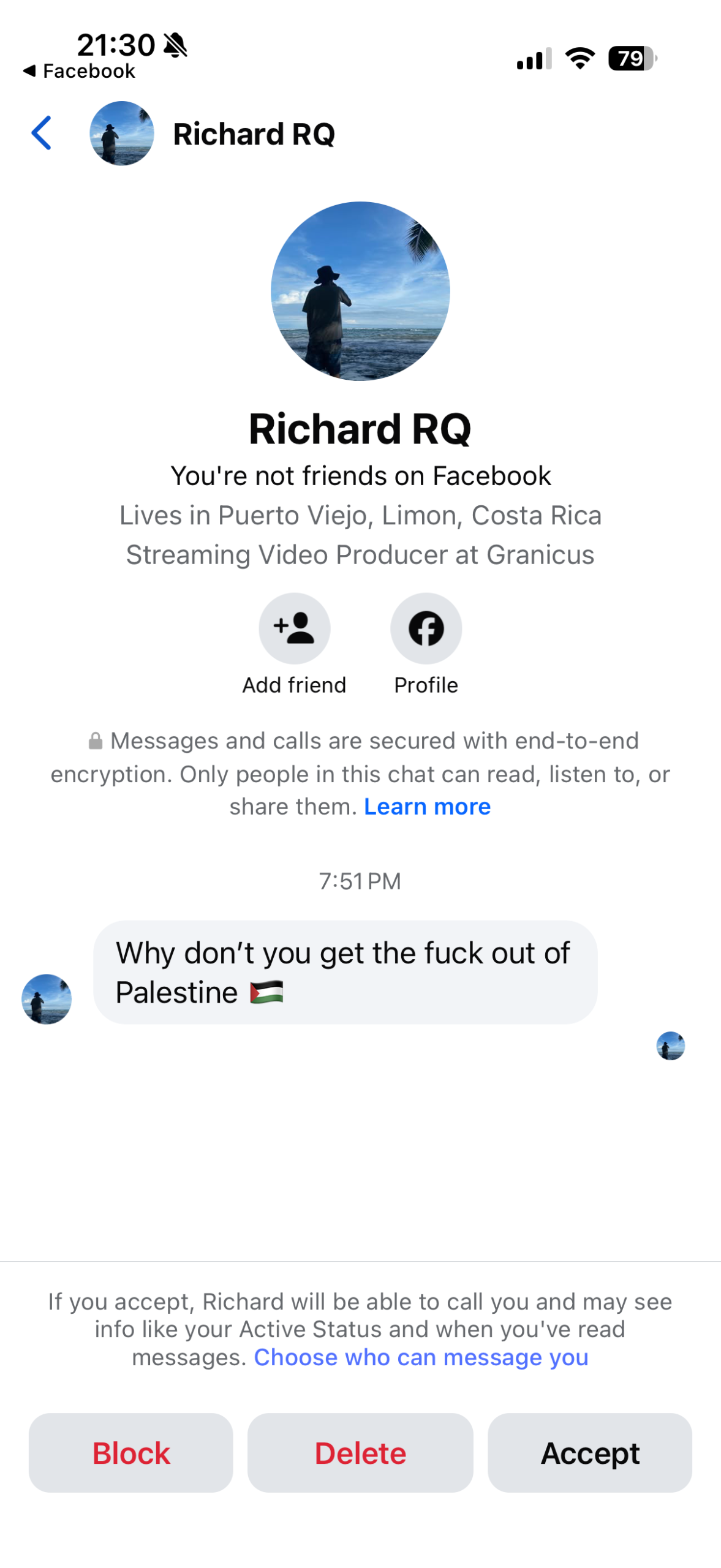 Hate comment screenshot
