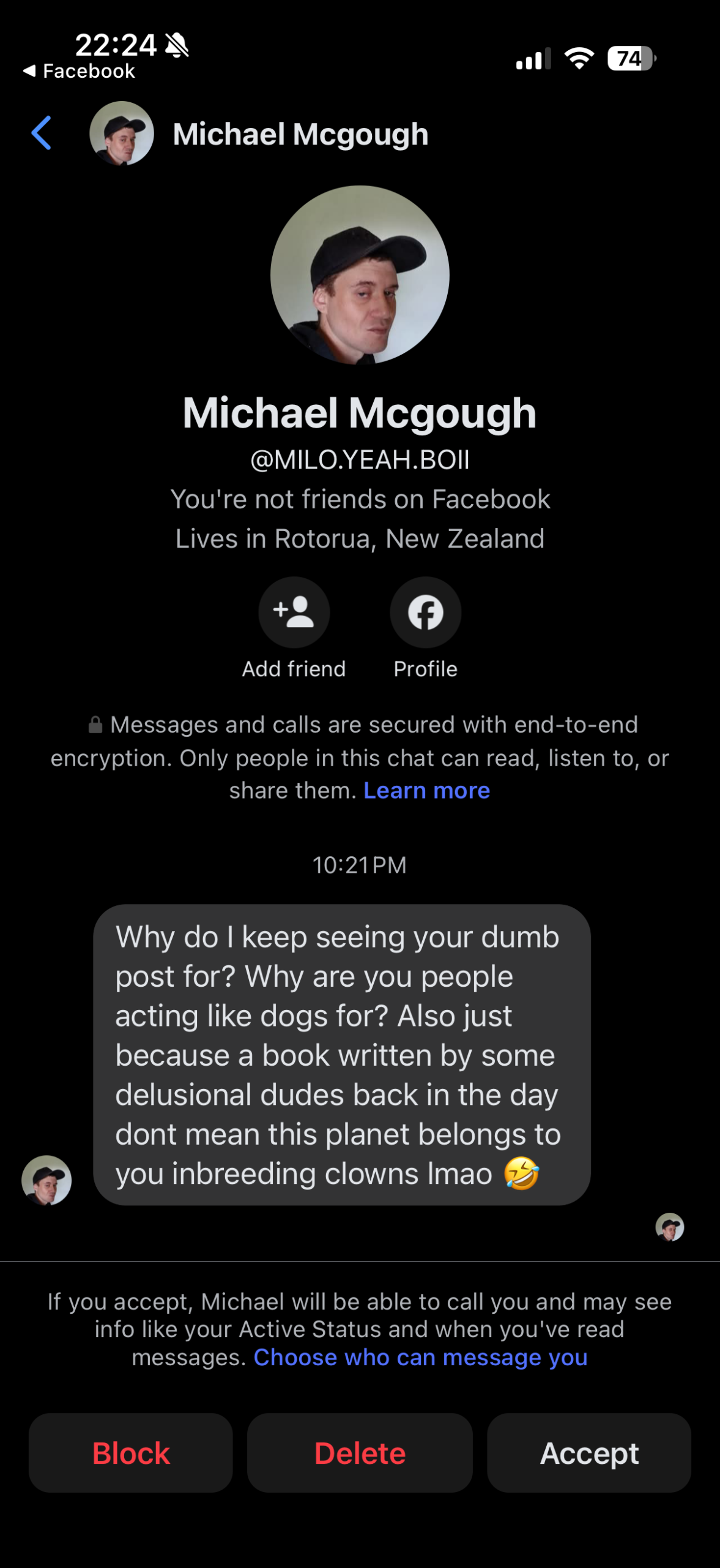 Hate comment screenshot